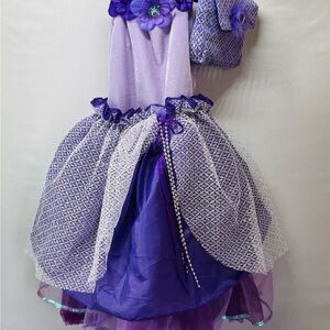Princess Purple and White Kids Dance Costume with 2 tiaras , wand and purse